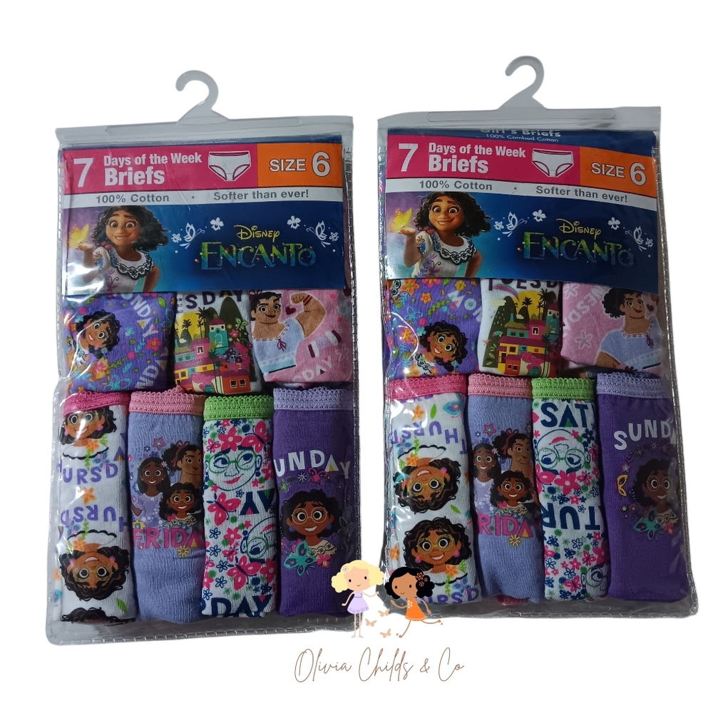 (2 Packs)- Size 6, Days of the Week - Girls Disney Encanto Briefs Underwear